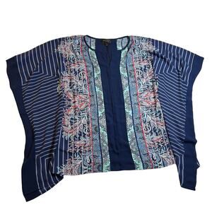 Romeo and Juliet Couture Short Sleeve Stripe Paisley Relax Fit Kaftan Top NEW